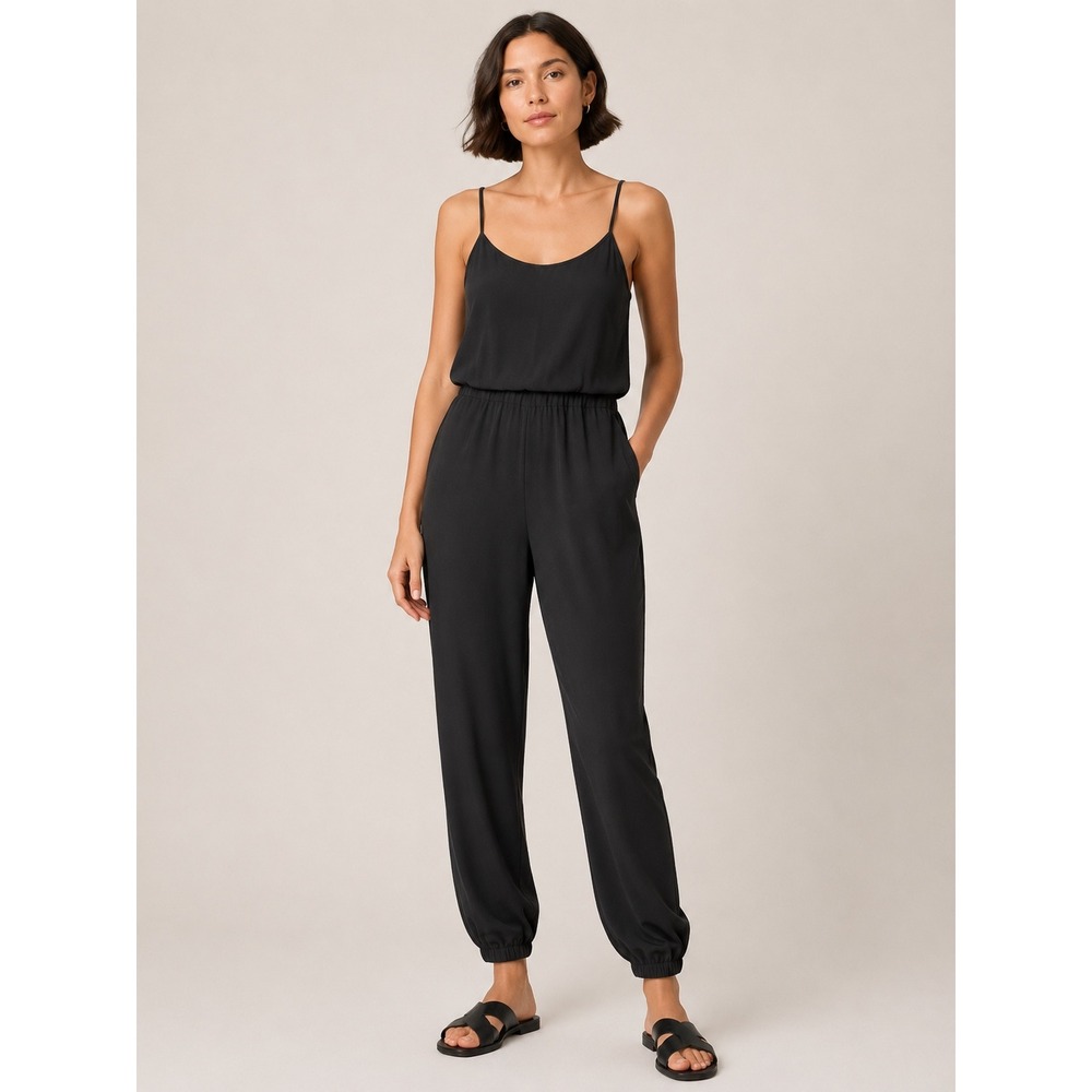 Banana Republic Women Black Jumpsuit Size 12 Sleeveless Cami Jogger One Piece